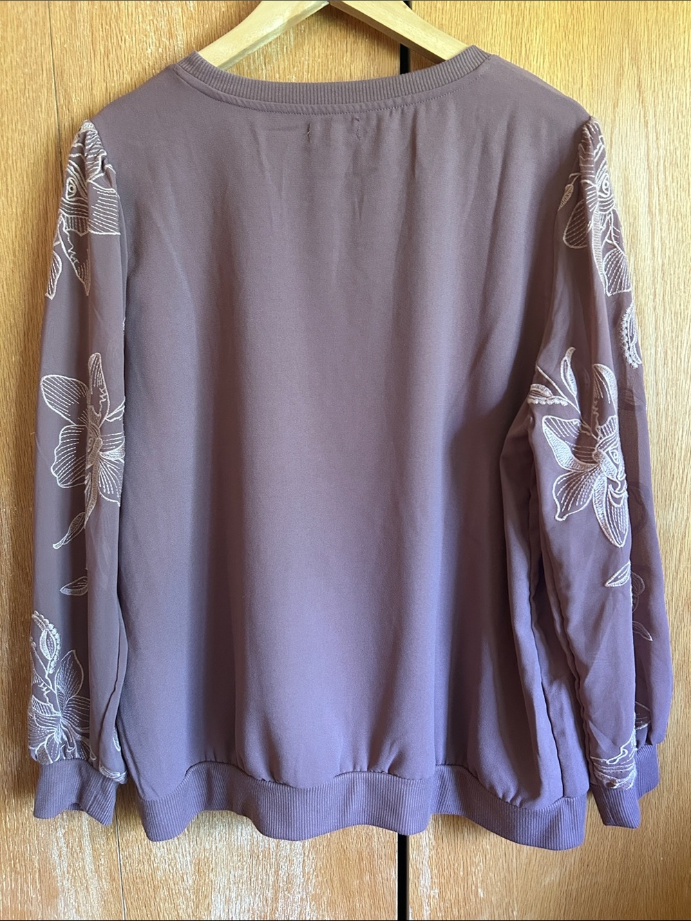 Maurices Mauve Pullover Blouse with Floral Sleeve Embroidery - Picture 2 of 6
